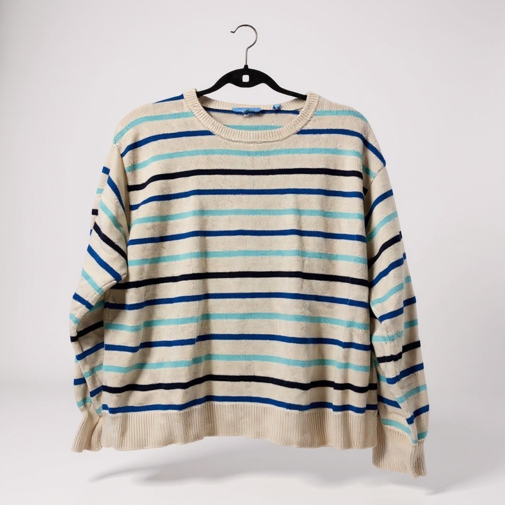 Draper James Striped Sweater Womens XL Blue White‎ Black Cotton Blend